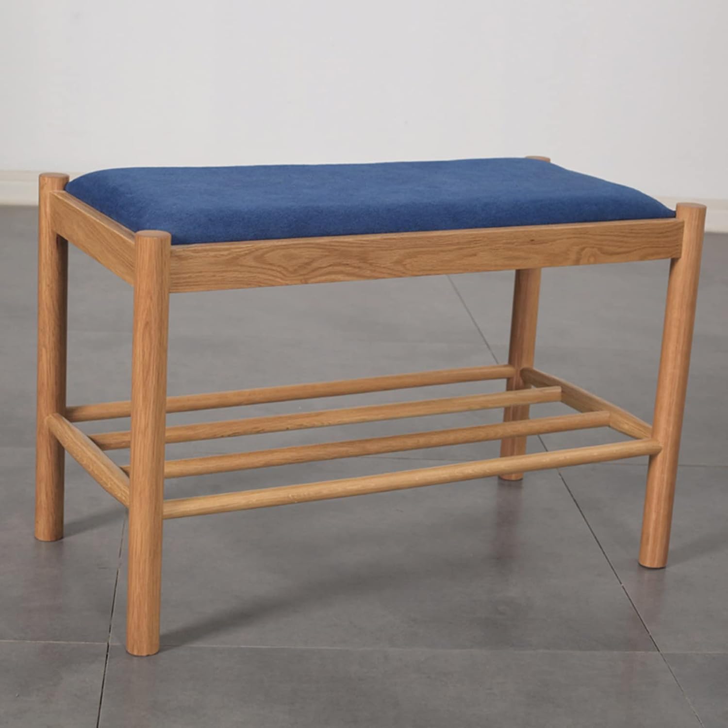 LMMIAOZ Modern Farmhouse Ottoman Stool Handwoven Natural Oak & Cotton Rope Indoor/Outdoor Bench & Rack for Entryway Hallway Bedroom Black 110 x