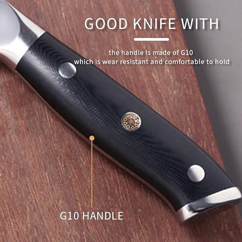 Miniatura 5 de Juego de cuchillos de acero de Damasco de 6 piezas, cuchillos de chef profesional de espiga completa con mango ergonómico G10, núcleo de acero VG-10