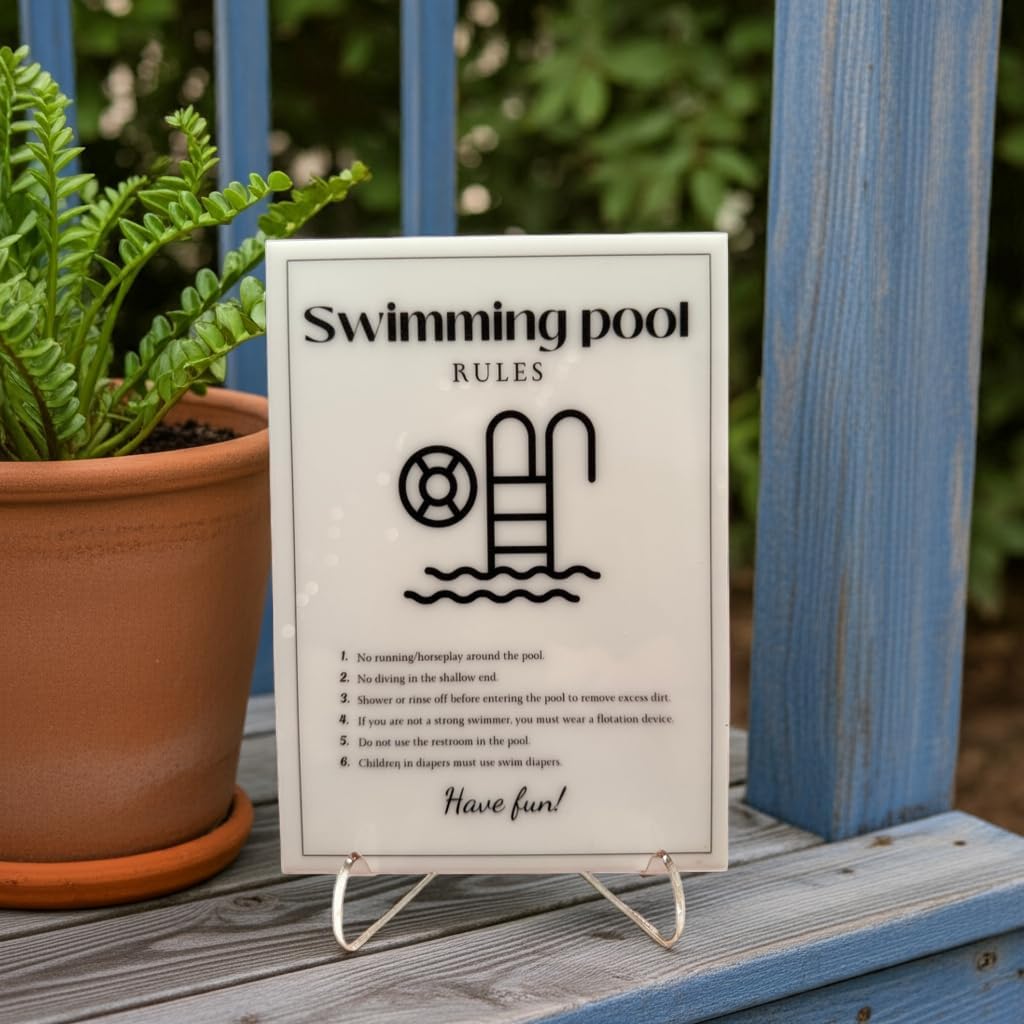 Swimming Pool Rules - Vacation Rental House Rules Signs, 5x7 inch Acrylic Signs (Design 29) image 2