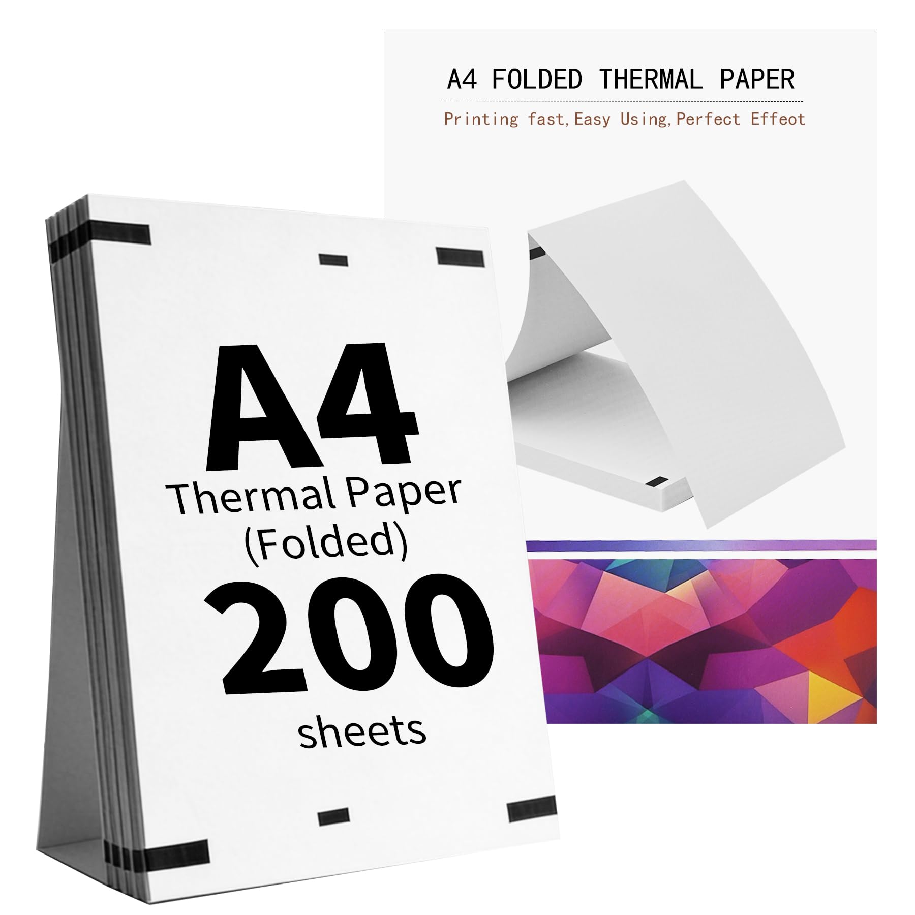 (200 Hojas) Papel Termico Impresora A4,Papel Térmico A4 Plegable,Compatible con La Mayoría de Impresoras Térmicas,Sin BPA, de Secado Rápido,Adecuado para Documentos, Sitios Web y Fotos
