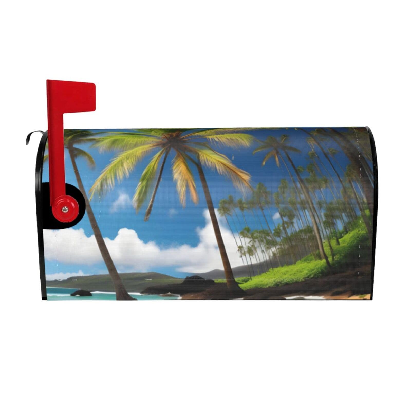 Tropical Palm Tree Hawaii Beach Print Mailbox Cover Wraps Post Letter Box Cover Decor For Outside Garden Yard Farmhouse Home