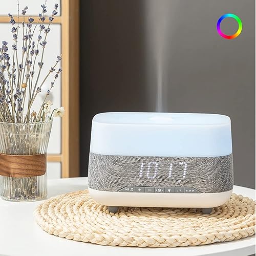 Miniatura 6 de Difusor de aceite esencial y humidificador con reloj de altavoz, luces nocturnas de humor de 7 colores, aromaterapia eléctrica de niebla fría para