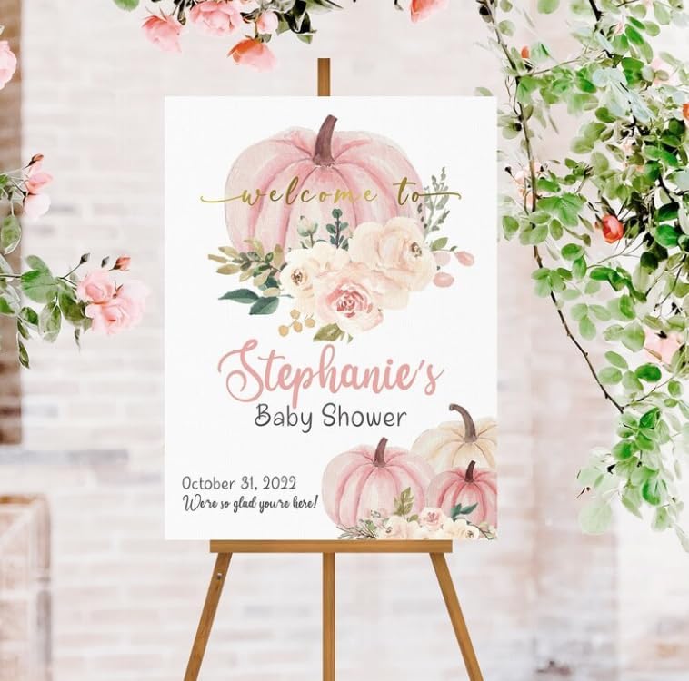 Cartel personalizado de calabaza para baby shower, decoración de lienzo, letrero de bienvenida floral para baby shower, decoración de baby shower,