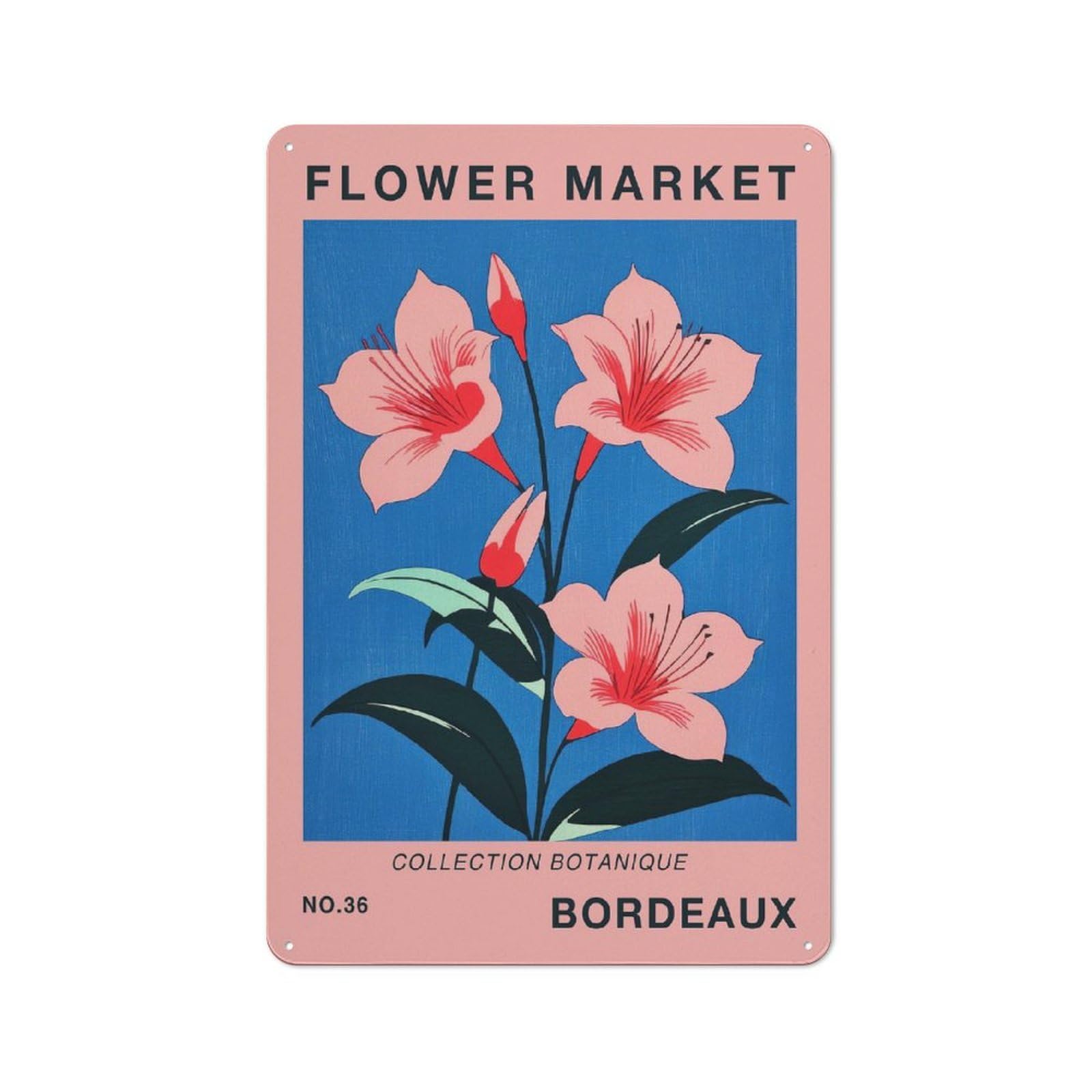 Junmoney Style-3 Bordeaux Flower Market Poster Rustic Metal Sign 30X20cm For Garden Room Or Summerhouse, For Summerhouse Decorators