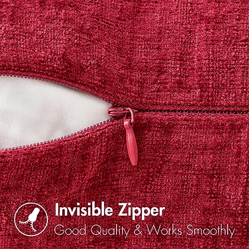 Image of MIULEE Pack of 2 Red Couch Throw Pillow Covers 20x20 Inch Soft Polyester Chenille Pillow Covers for Sofa Living Room Solid Dyed Pillow