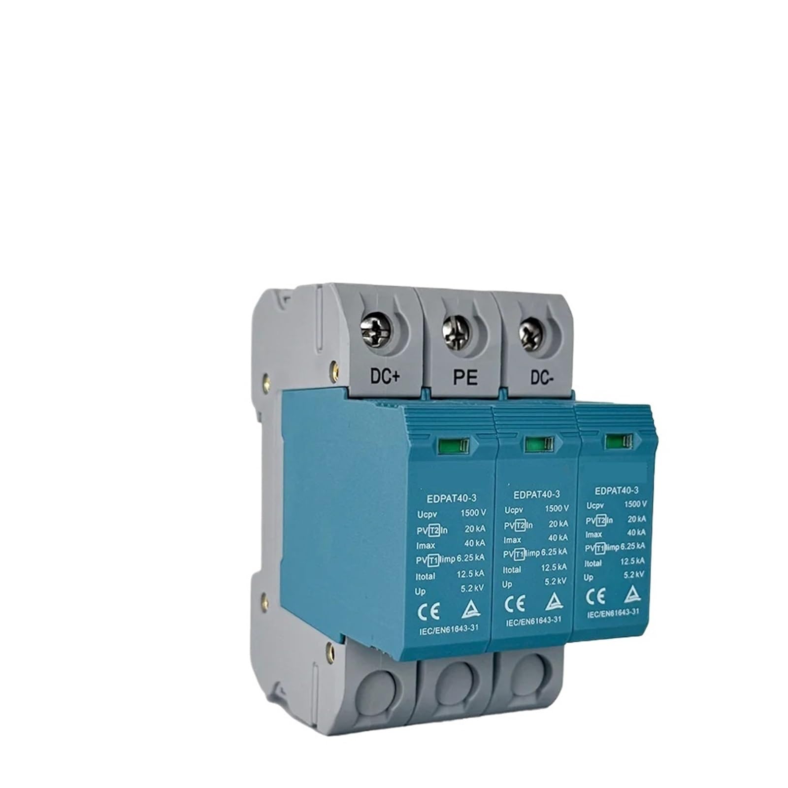 3P Solar PV DC SPD T1+T2 szyna DIN 1000 V 1500 V 40KA ochrona przeciwprzepięciowa (3P 1000V z RC)