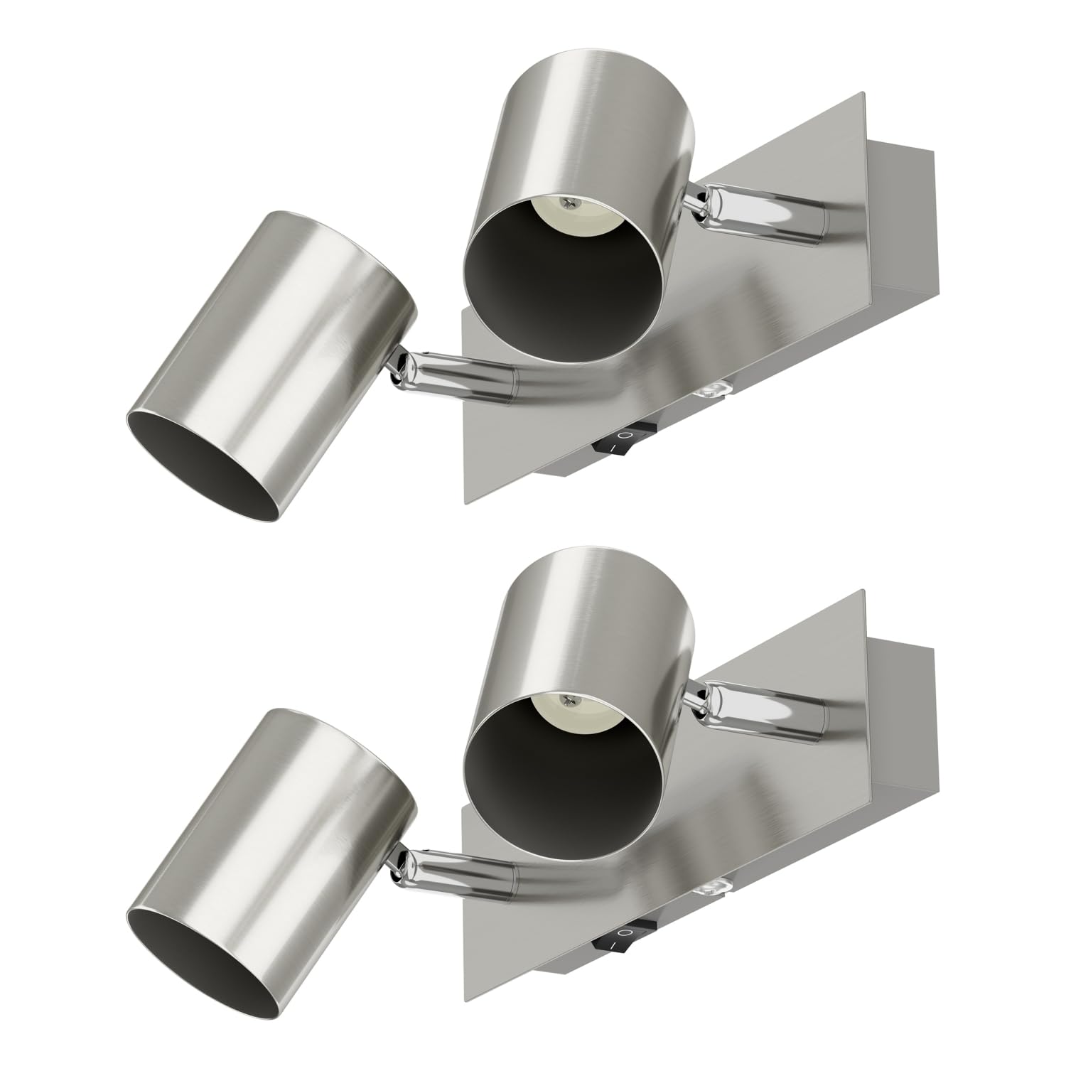 ledscom.de 2 Stück Wandleuchte WAIKA, 2-flammig, Schalter, edelstahl matt, eckig, 2x GU10 max. 60W