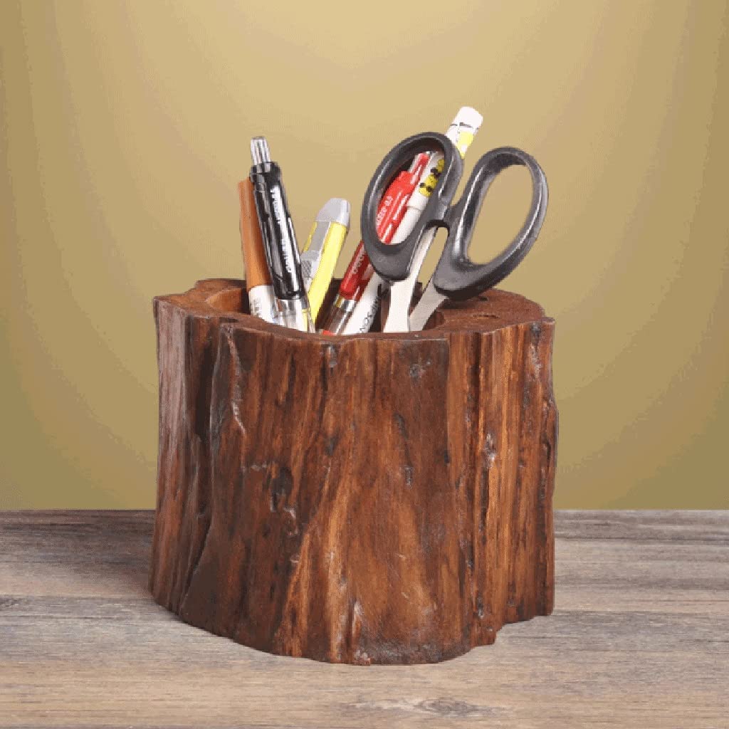 Stiftköcher Teak-Stifthalter for Schreibtisch, Stifthalter, Multifunktionaler Stifttopf, Make-up-Pinselhalter, Retro-Bleistiftbecher, Desktop-Dekoration Organizer