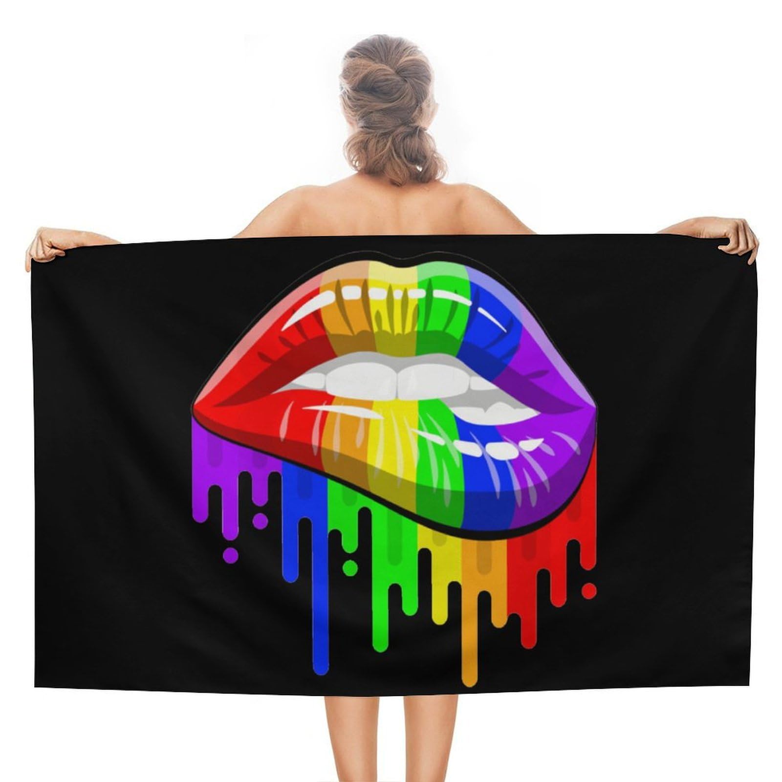 Nclqvjxzkhw Women's Style Lgbt Gay Prides-Rainbow Lips Beach Towel For Adults Lightweight Bath Towels Swim Travel Gym Sports 130×80Cm