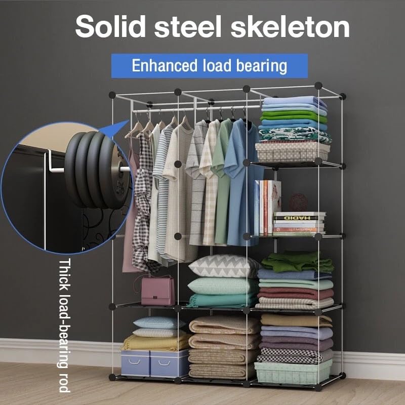 Image of Mevigo Foldable Plastic Wardrobe for Clothes - 12- Door Baby Cupboard for Clothes Storage, Wardrobe for Kids, Plastic Almirah, Collapsible Wardrobe for Kids Livingroom & Home -Grey-HO2
