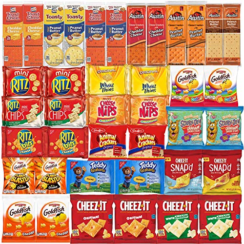 Crackers Variety Pack Individually Wrapped Assortment Including Crackers and Cheese Snack Pack, Crackers with Peanut Butter, Lance, Goldfish, Ritz, Austin, Cheez-Its and More Bulk (40 Count)