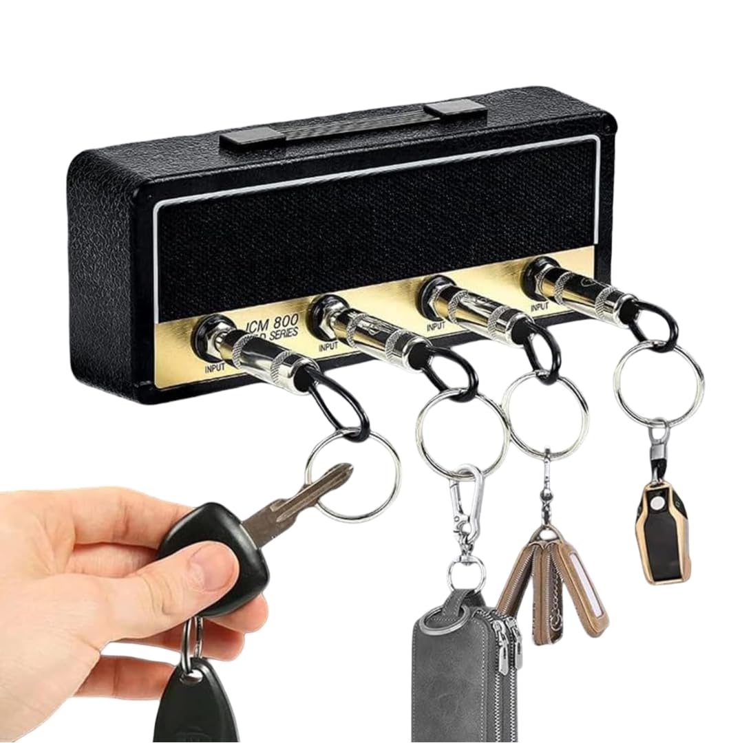 VATTU Metal Wall Mounted Key Holder Hooks, 4Pcs Amp Keychains Home Storage Organization Keychain Guitar Plug Hanger (Black)-image-46