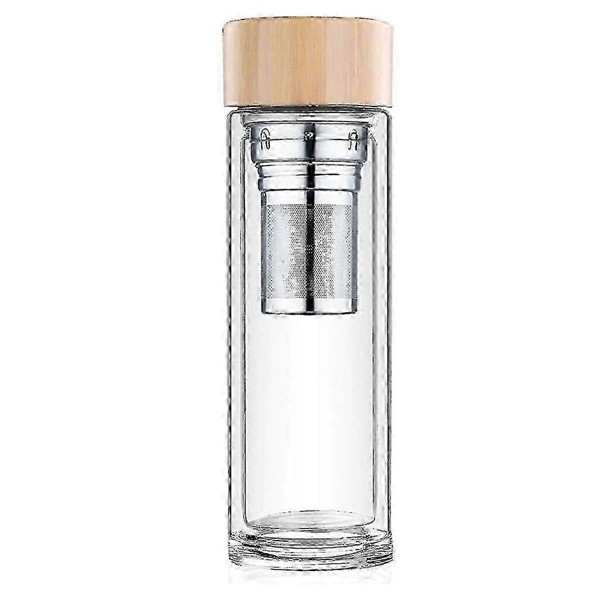 JOYHAPPST Tea Bottle with Infuser Double Wall High Borosilicate Glass with Strainer & Infuser for Loose Tea Infusion