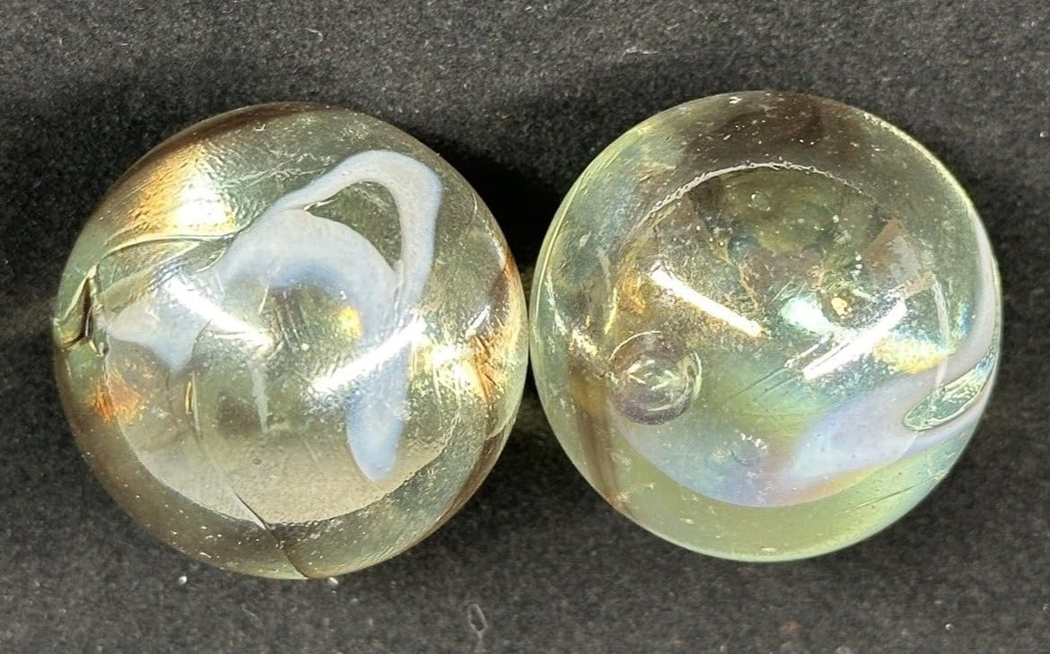 Big Game Toys 2 BOULDERS 35mm Polar Bear Marbles Wire Pull Confetti White/Brown Glass Large