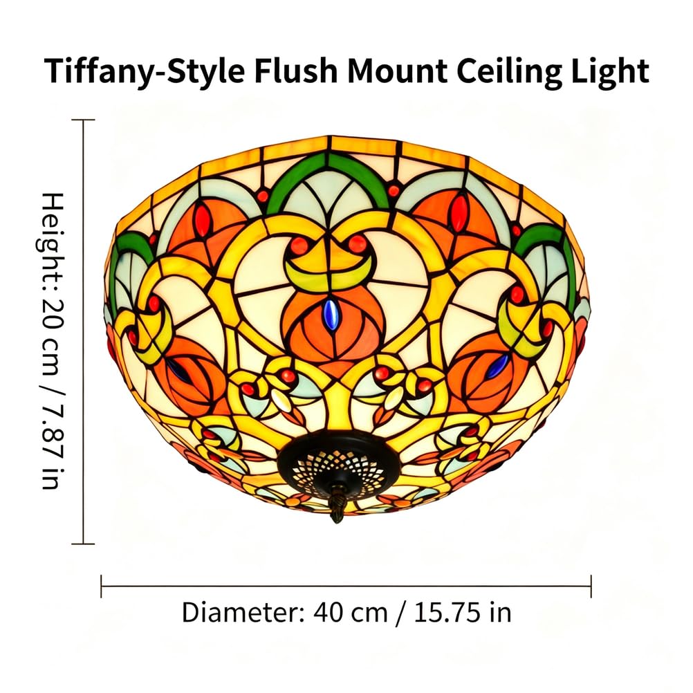 Lampa sufitowa w stylu Tiffany do zabudowy, witraż z europejskim wzorem serca, szklany klosz z kolorowymi perłami, oprawa E27, do jadalni, sypialni, korytarza, salonu, dekoracja