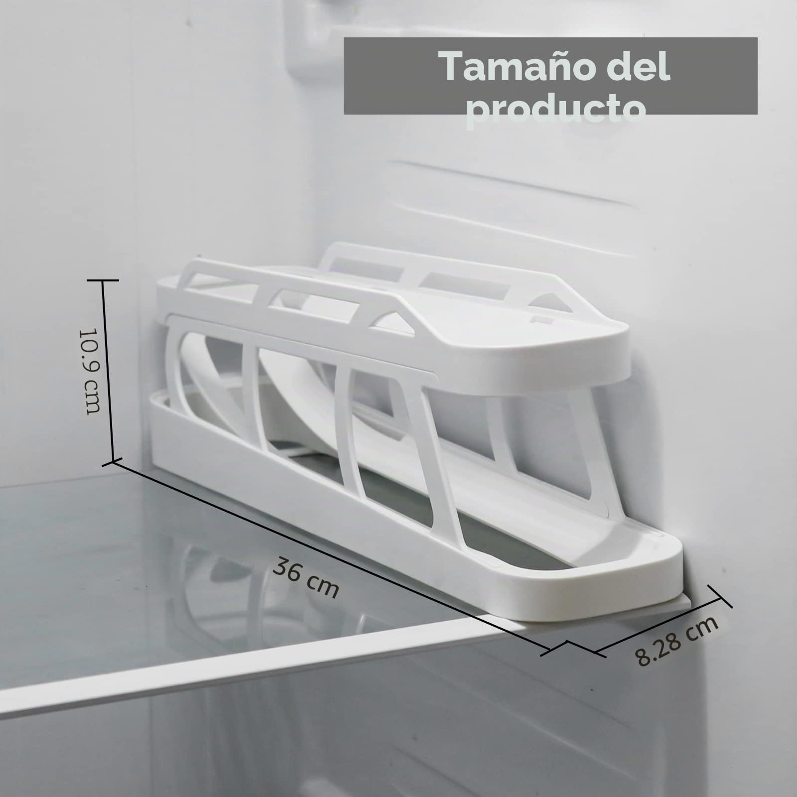 Almacenamiento de huevos para el frigorífico, soporte para huevos de doble fila con función de rodillo automático, para 12-24 huevos, (Blanco, Anchura1)