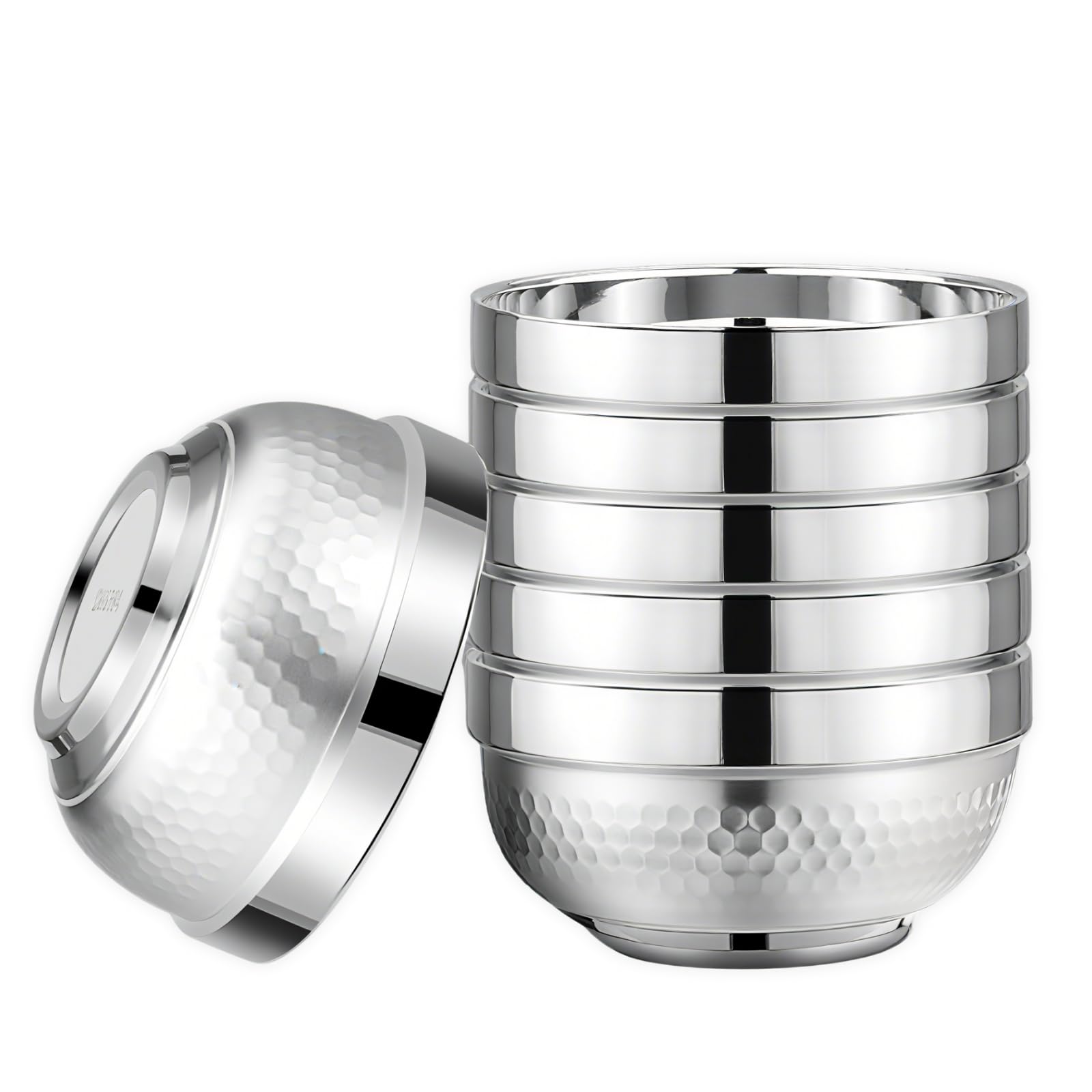 ZENFUN 6 Pack 18/8 Stainless Steel Bowls, 17 Oz Soup Bowl Double-walled Insulated Bowls, 5 Inch Snack Cereal Bowl for Rice, Fruit, Salad Ice cream, Food-grade