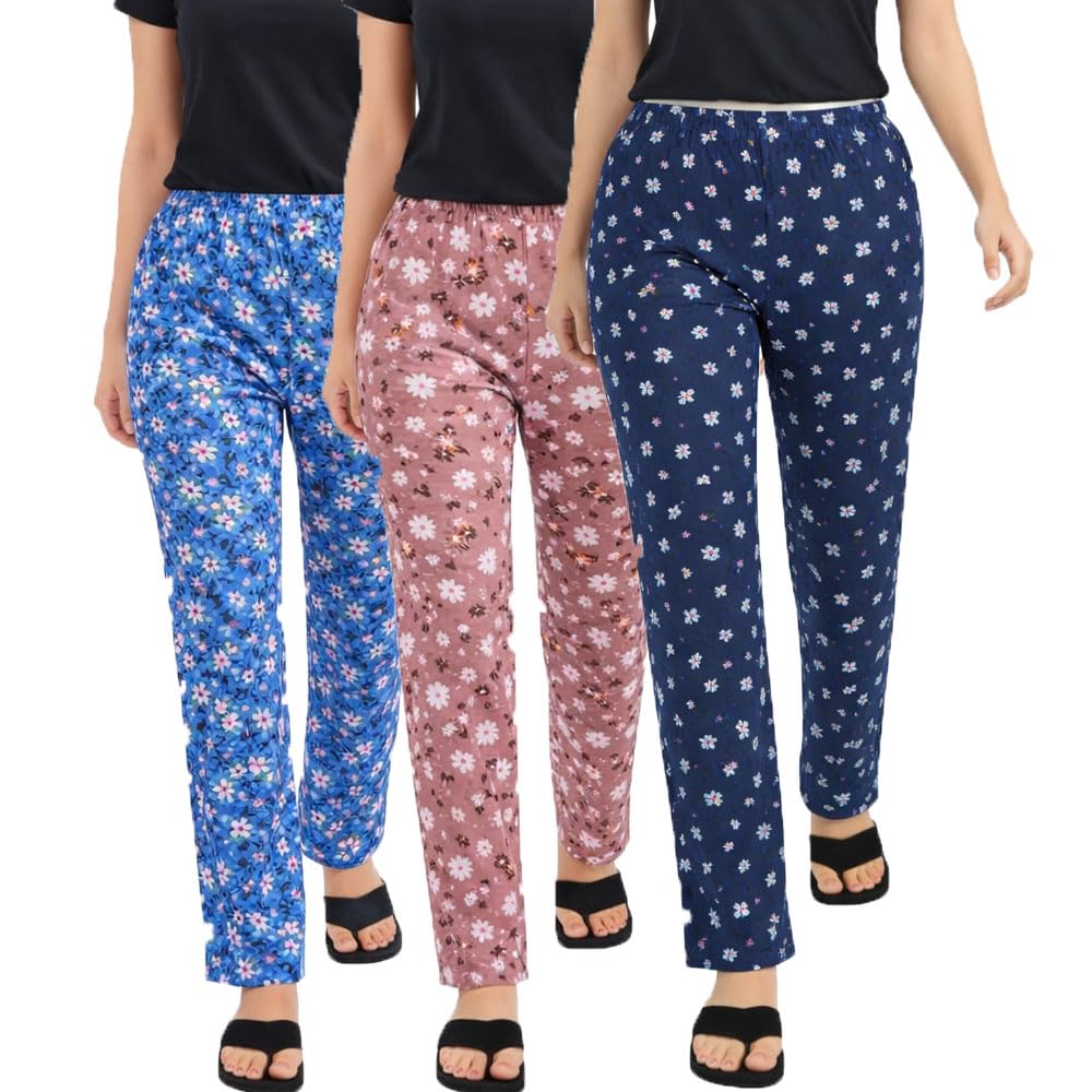 brand flex Women's Pajama, Soft & Comfortable Relaxed Fit, Elastic Waist, for sleep wear For Girls (Pack Of 3) (Prints May Vary)-picture-19