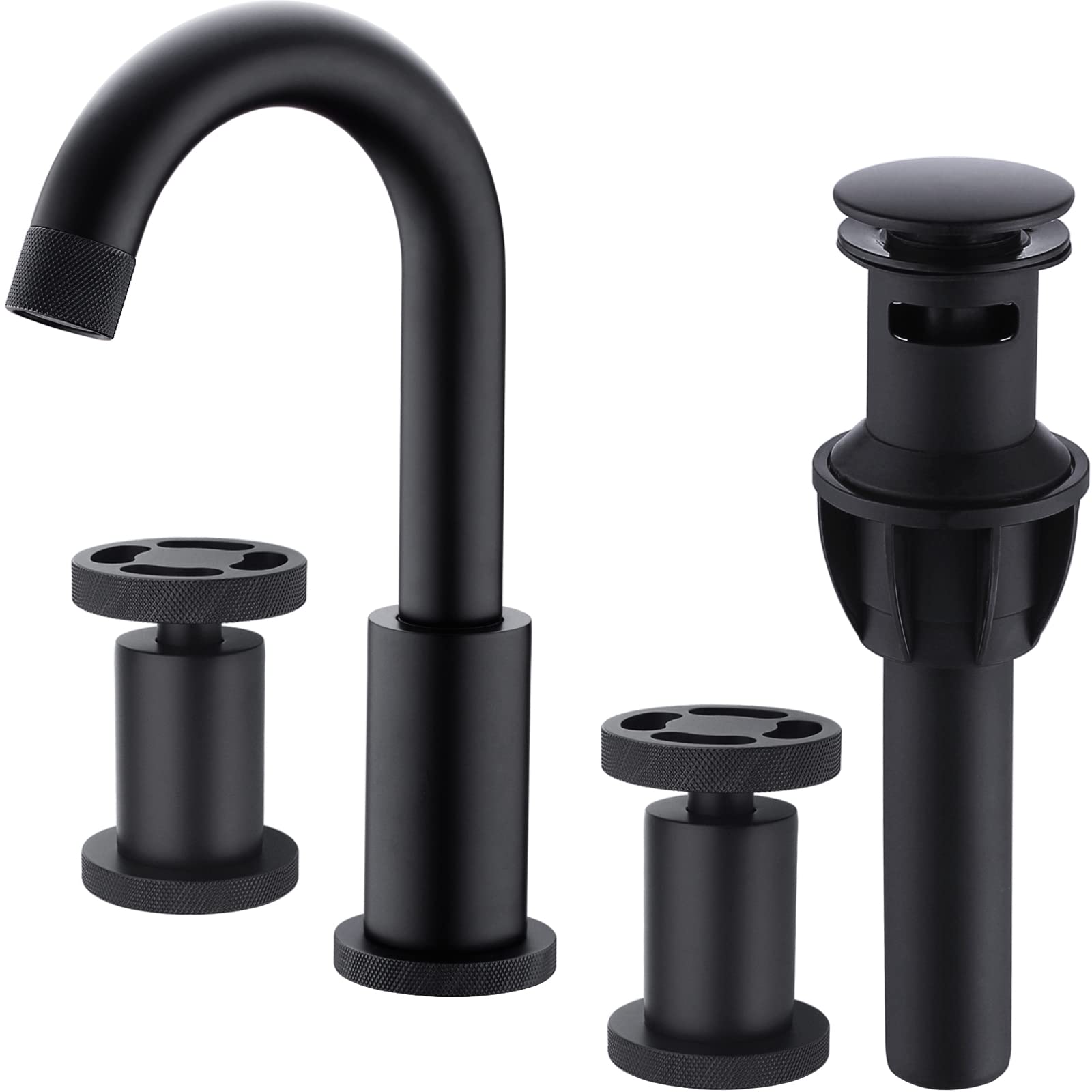 Robinet de salle de bain anti-fuite en laiton noir mat 2 poignées
