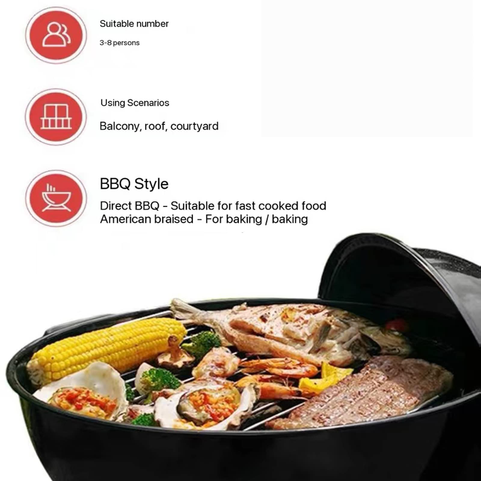 Grill węglowy, grill do grillowania, 2-warstwowe siatki Przenośny okrągły grill premium, kontrola temperatury, dwa koła na piknik przy grillu na świeżym powietrzu