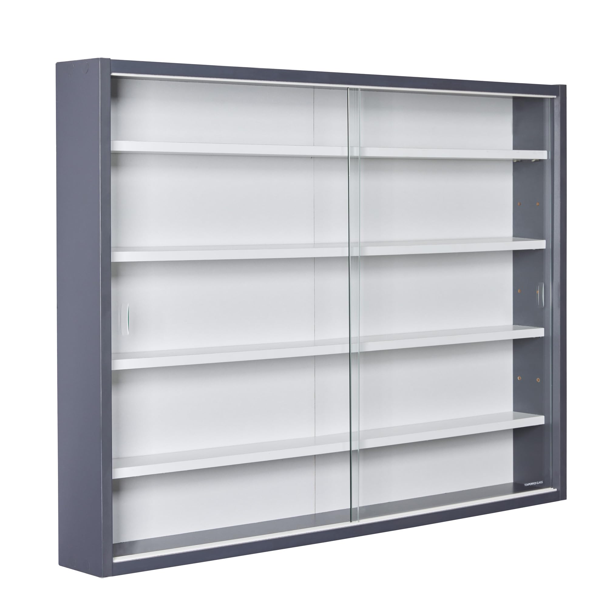 Inter Link Espositore da parete per oggetti da collezione Armadio con 4 ripiani 5 scomparti per miniature MDF Grigio/Bianco (80x60x9,5 cm) Collecty Grigio