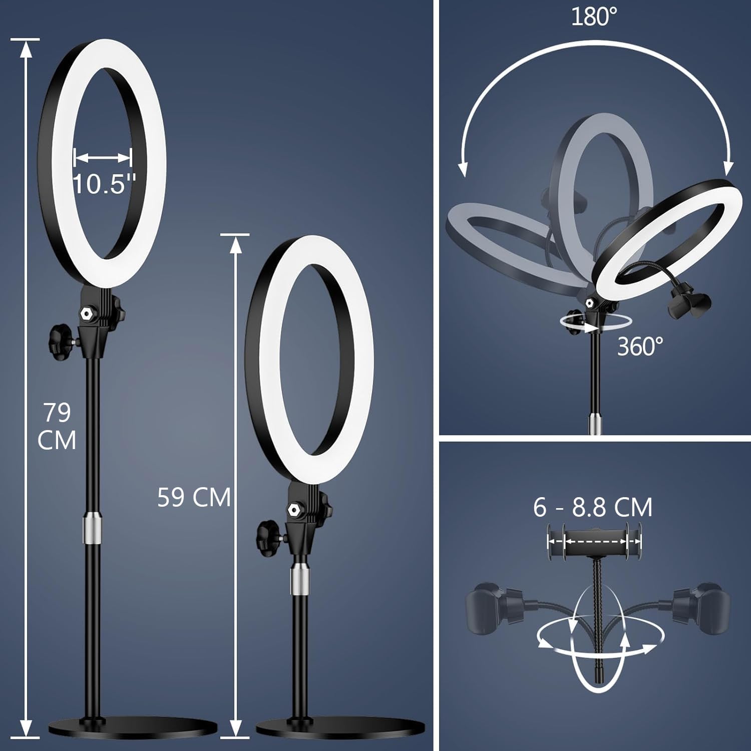 Ringlicht mit Stativ,Ring Light Tisch Selfie Licht Ringleuchte Lichtring,10.5 Zoll 3 Lichtfarben LED Ring Licht Handy stativ mit licht für Videokonferenz Streaming/Schminktisch Beleuchtung/Fotografie