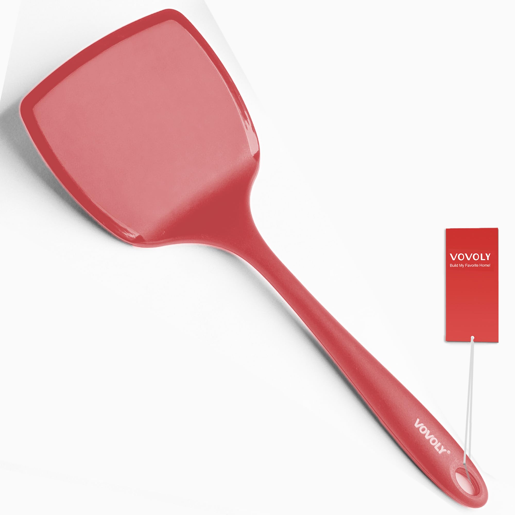 Silicone Pancake Spatula Turner with Lengthened Handle& Seamless Design, Heat Resistant Cooking Spatulas for Nonstick Cookware, Large Flexible Kitchen Utensils, Flipper for Egg, Pancake, Burger, Red