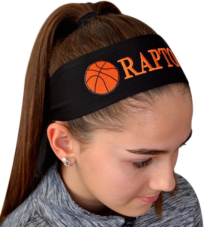 Funny Girl Designs Basketball Tie Back Moisture Wicking Headband Personalized with the Embroidered Name of Your Choice (WHITE Tie Back)