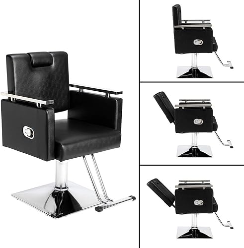 Miniatura 4 de Winado Silla de peluquería reclinable para peluquería y salón de belleza, giratoria de 360 grados, altura del reposacabezas y asiento ajustable,