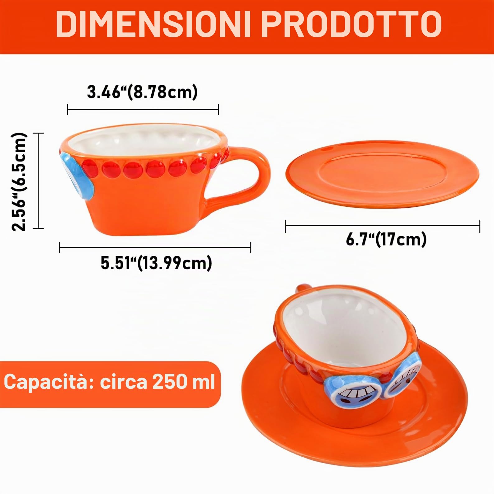 Anime Tazza, Tazza da caffè in ceramica Ace Anime, Tazze cartone animato creativo, Tazza per tè e latte, Regalo per Natale, compleanno, anniversario