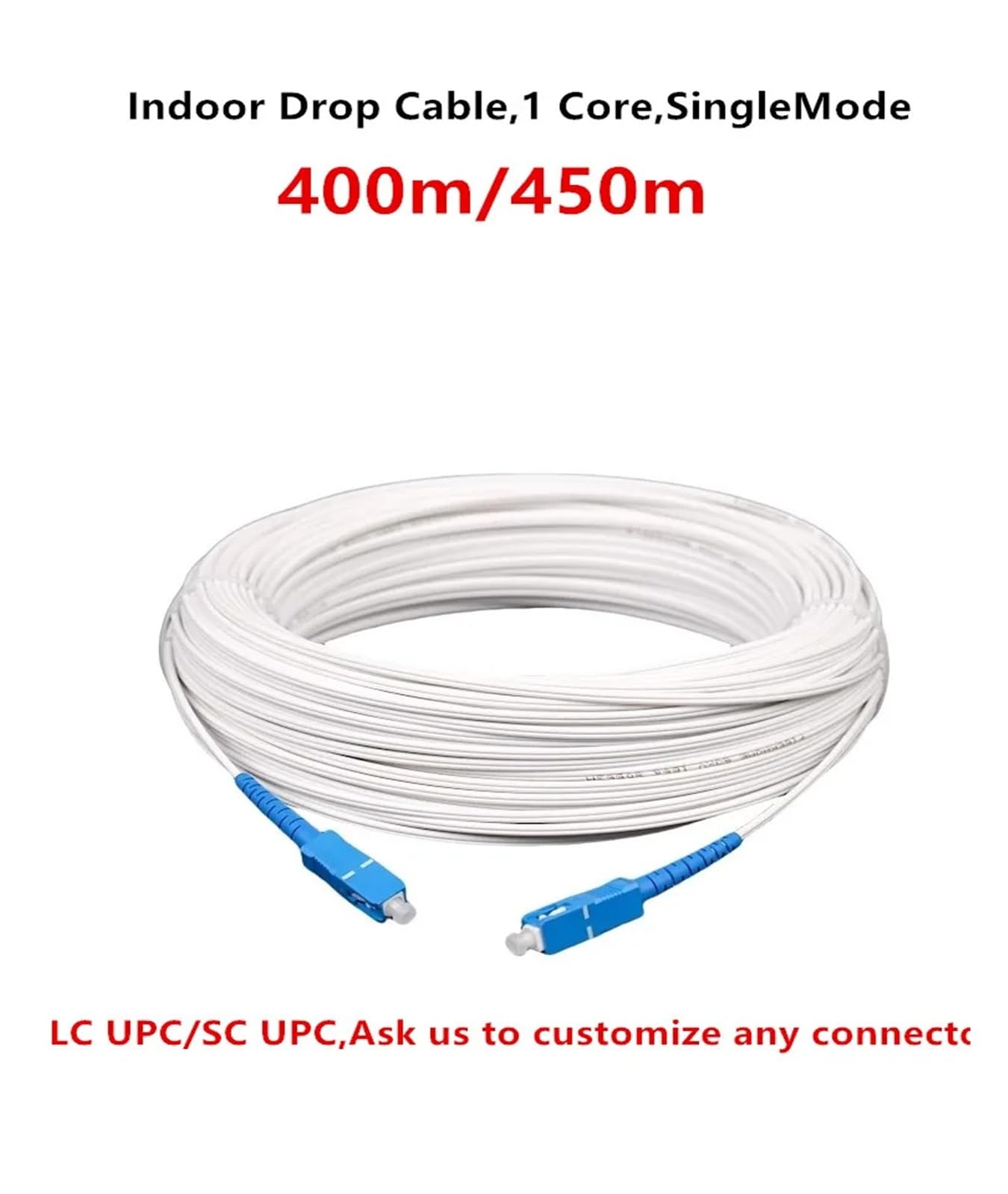 Câble de dérivation intérieur monomode - 400 m/450 m SC/UPC vers LC/UPC Simplex Jumper, GJXH-1B6(Black,SC UPC 400m)
