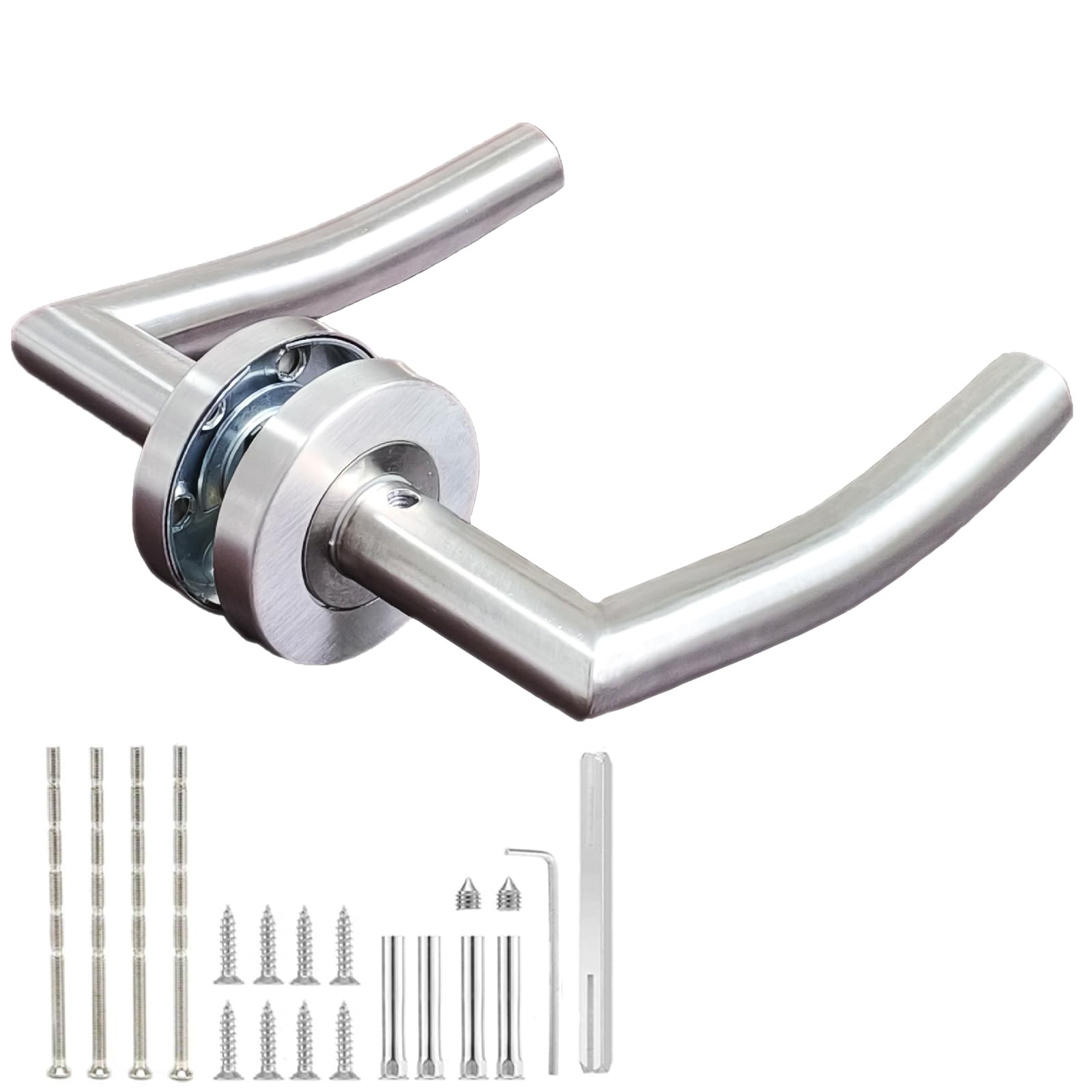 1 Pair Interior Door Handle，Polished Chrome Backplate Door Handles,bathroom door right angle curved handle, Silver Polished Chrome Finish, Contemporary Design for Internal Wooden Doors（Curved handle）