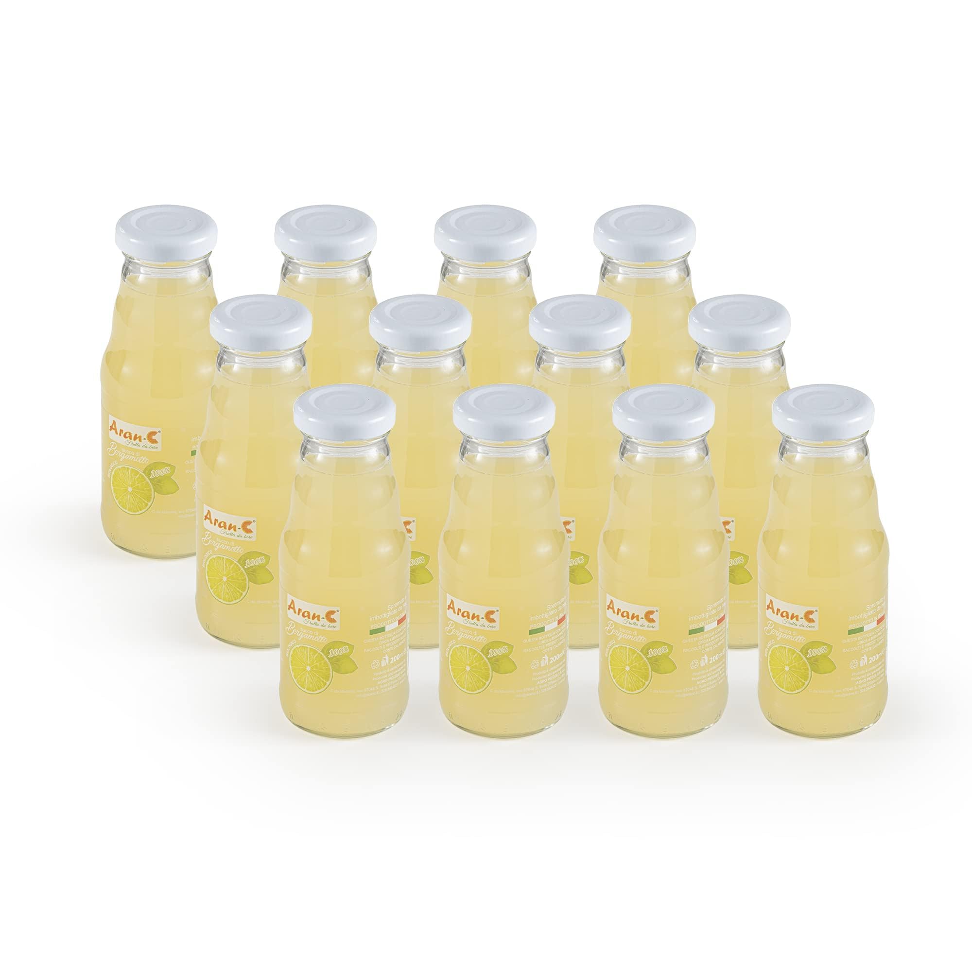 Aran-C – Succo di Bergamotto di Calabria 100% Biologico, Spremuto a Freddo, Ricco di Antiossidanti, Senza Zuccheri Aggiunti – Confezione 12x200ml in Vetro