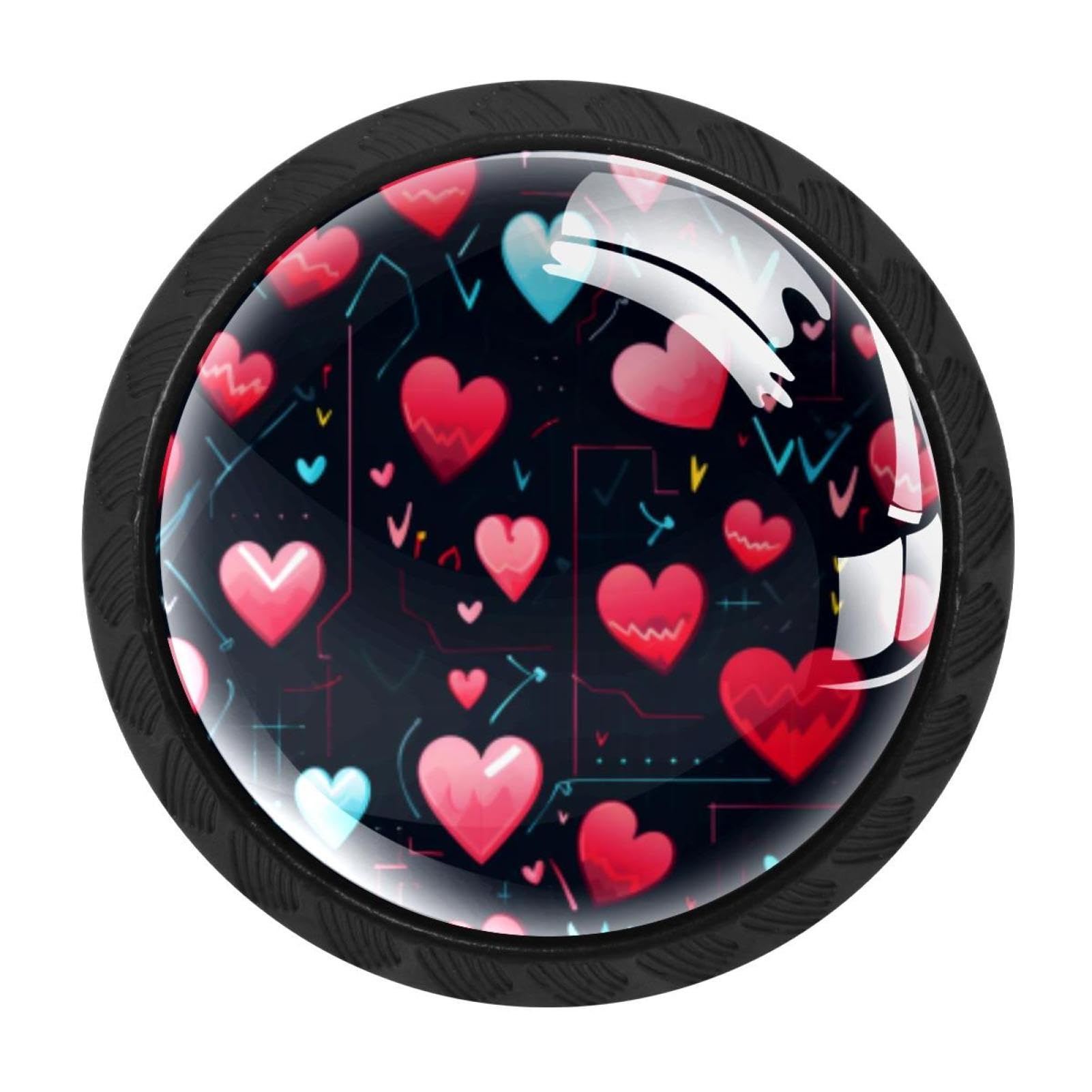 Chenzzzz Multicolored 06 4 Pack Black Valentine's Day Love Heartbeat Kitchen Handles, Cabinet Pulls Hardware For Cupboard Drawer Knobs Dresser Pulls