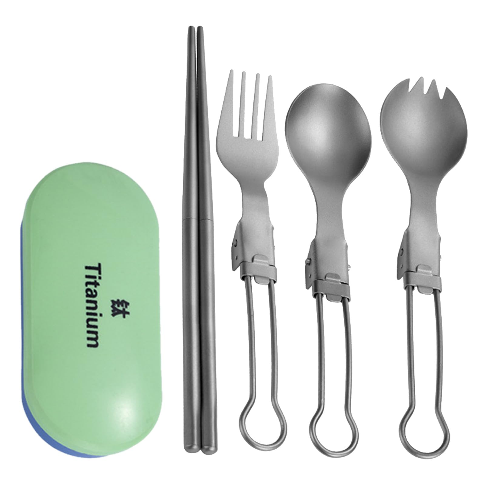 Set di posate da campeggio pieghevoli in metallo da viaggio, forchetta, cucchiaio, bacchette, utensili con scatola per picnic e escursionismo