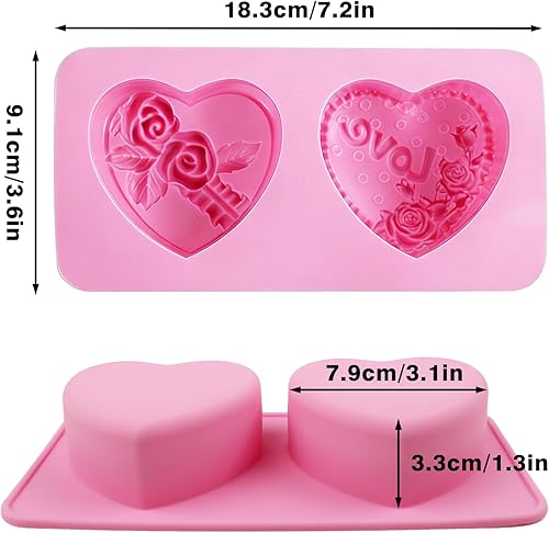 Vista 2 de Silicone Heart Molds, 4 Types 3D Heart Shaped Soap Molds Love Chocolate Molds Silicone Molds for Soap Making Candy Cake Candle Wedding Valentine's