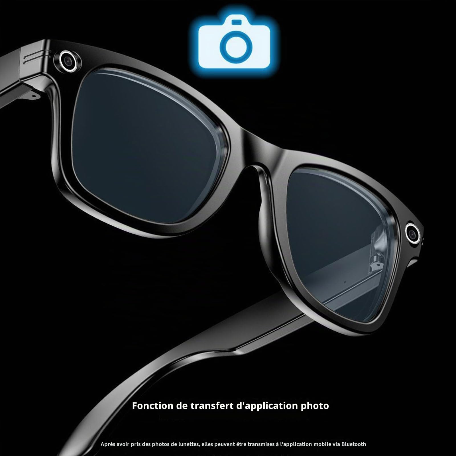 Lunettes Intelligentes Cyanvue AI, Appareil Photo 8 Mpx avec Musique et Appels, Lunettes de Soleil Intelligentes pour Hommes/Femmes, Lunettes Photo Bluetooth avec 144 Traductions (Anti-Bule Light)