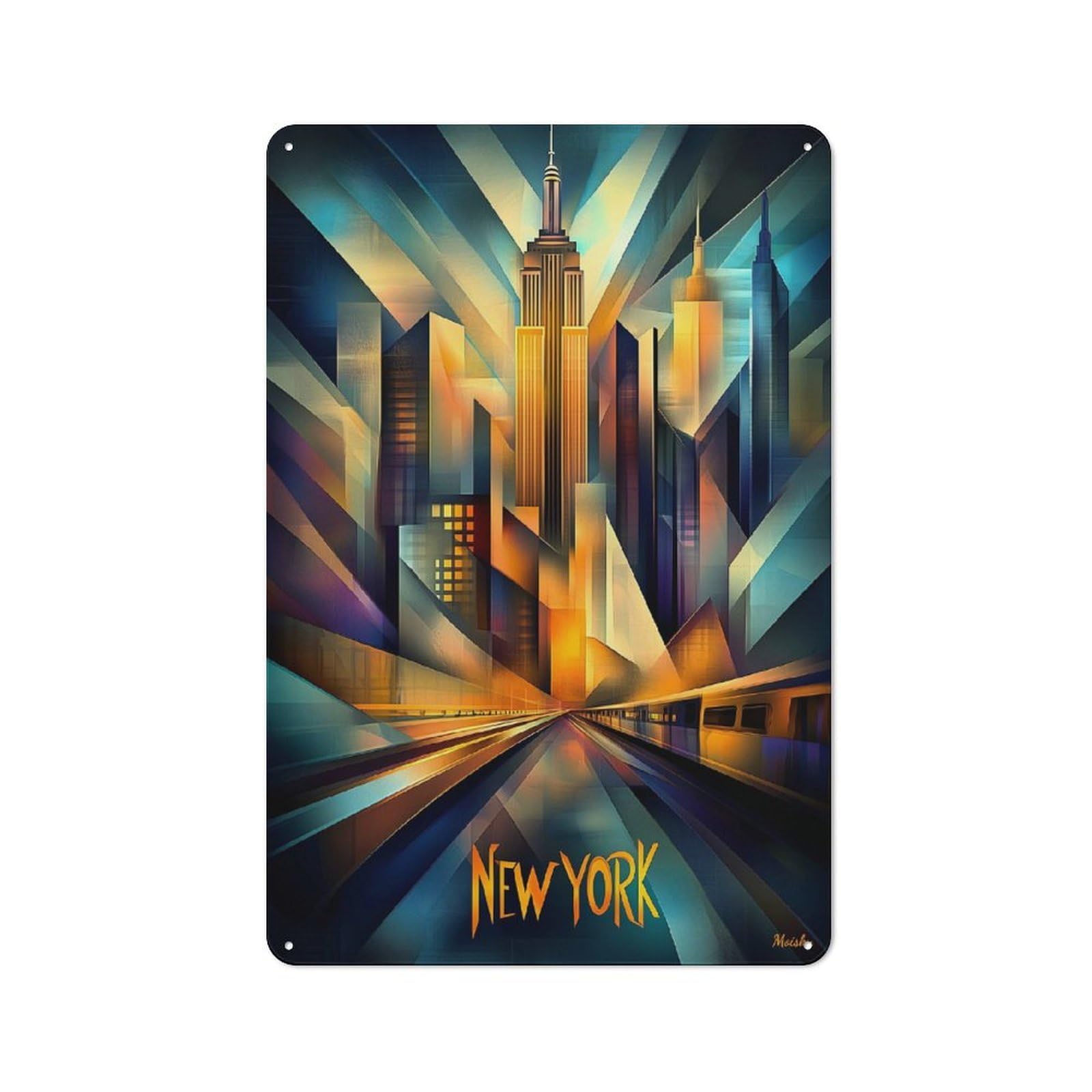 Junmoney New York Dynamic Cubism – Modern Geometric Sk Creative Yline Office Metal Sign 30X20cm, Office Wall Decor For Hobby Room, Office, Lounge Or Living Room