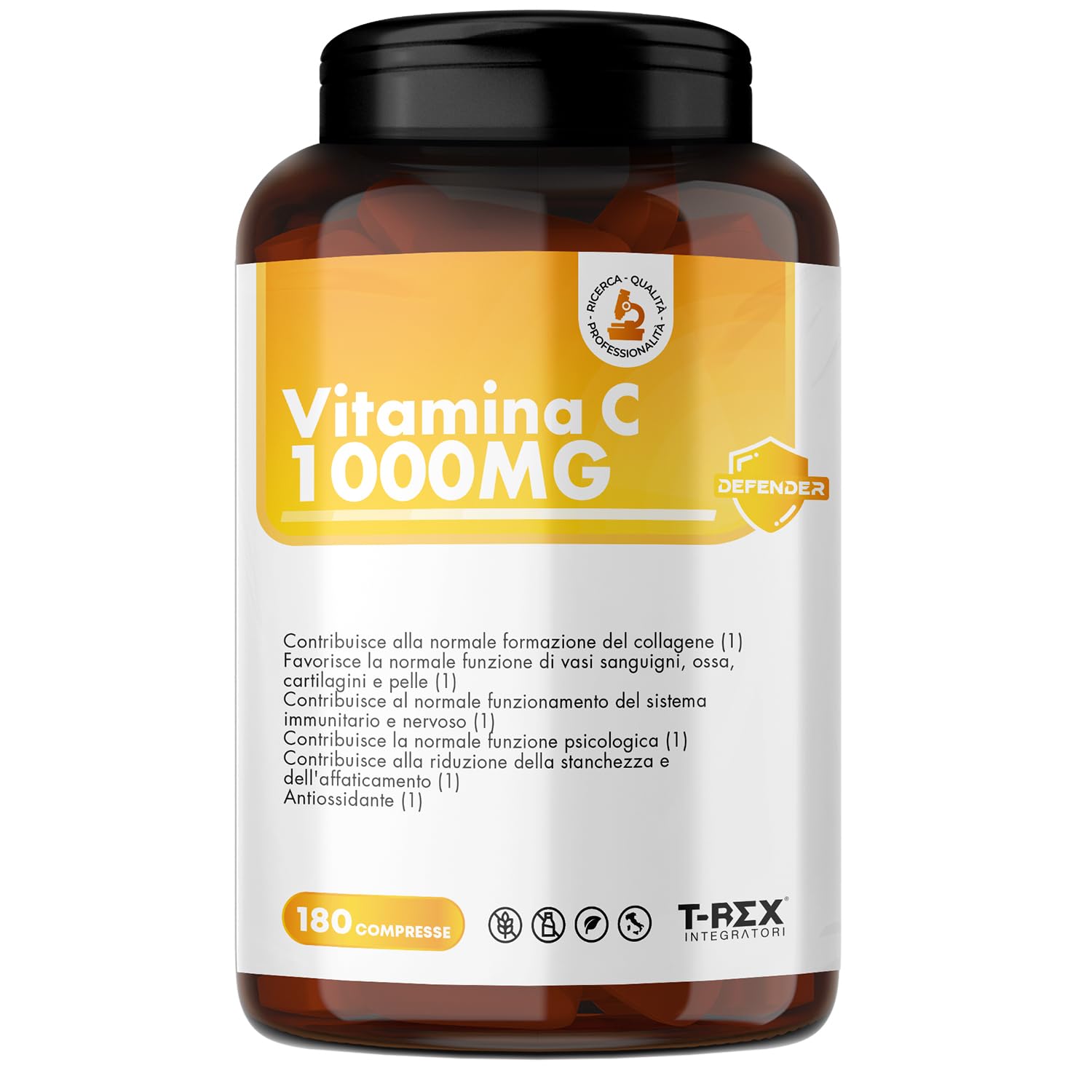 Vitamina C 1000mg, 180 Compresse Vegan, 6 Mesi di Fornitura -​Integratore Vitamina C Pura da Acido Acorbico - Difese Immunitarie, Contro Stanchezza ed Affaticamento