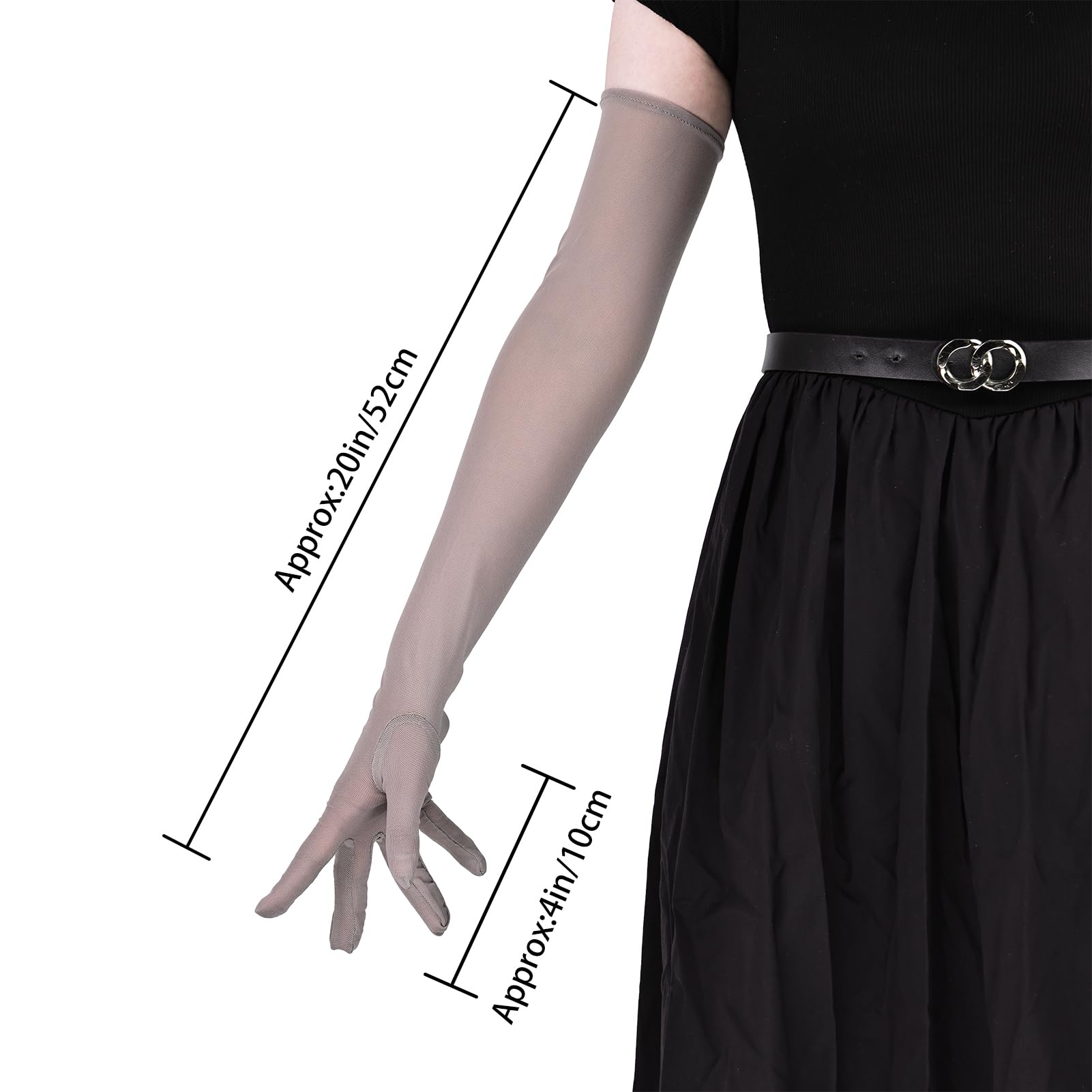THARAHT Women Long Gloves with Satin Elbow Length for 1920s Opera Tea Party Costumes Bridal Evening Dress: Tulle Gray