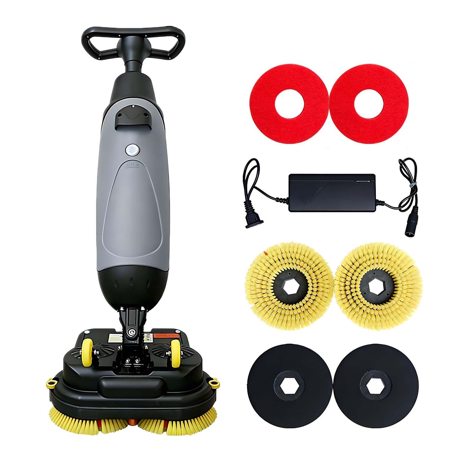 Lavapavimenti Professionale con Serbatoio da 4,5 L/7,5 L, Asciugatura Istantanea, Doppia Spazzola, Silenziosa (43-56 Db), Macchina A Spinta per Hotel, Scuole E Uffici Grey