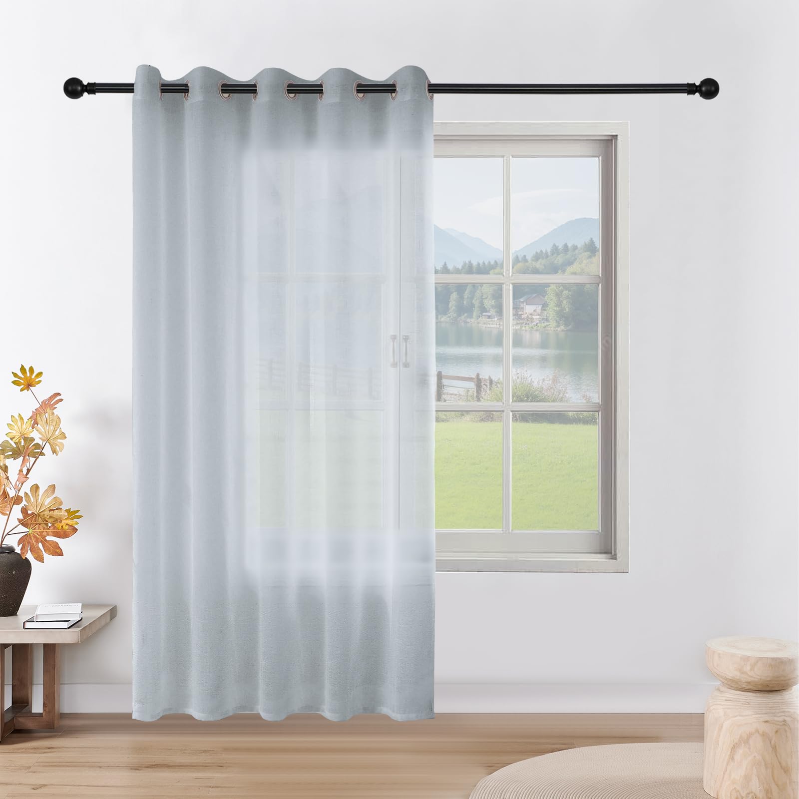 CUCRAF Voile Curtain with Eyelet Linen Net Curtains for Windows Sheer Curtains for Bedroom Kitchen Dormitory Home Decoration 1 Panel — image 1