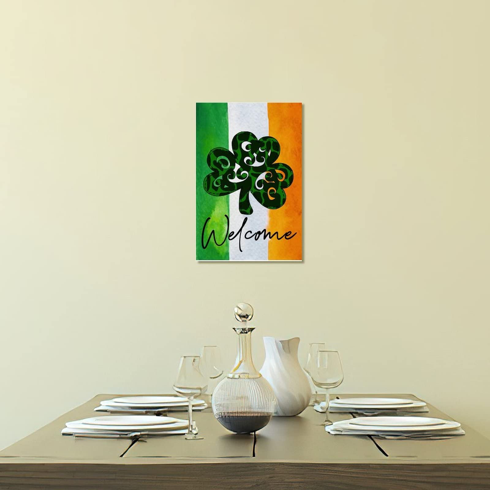 Happy St. Patrick's Day Wood Sign Irish Shamrock Ireland Flag Plaque Sign Vintage Wall Door Art Sign Personalized Door Sign Playroom Sign 8x12in St Patricks Day Decorations Outdoor Indoor