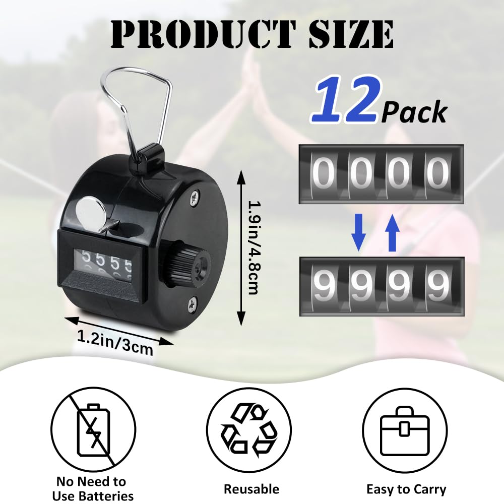 12 Pezzi Contatore di Conteggio Manuale, Digitale Num Manuale Metallo Conteggio Calcolatrice Meccanico Contatore Manuale a Corsa Manuale per Tornio Sport/Allenatore/Scuola/Golf