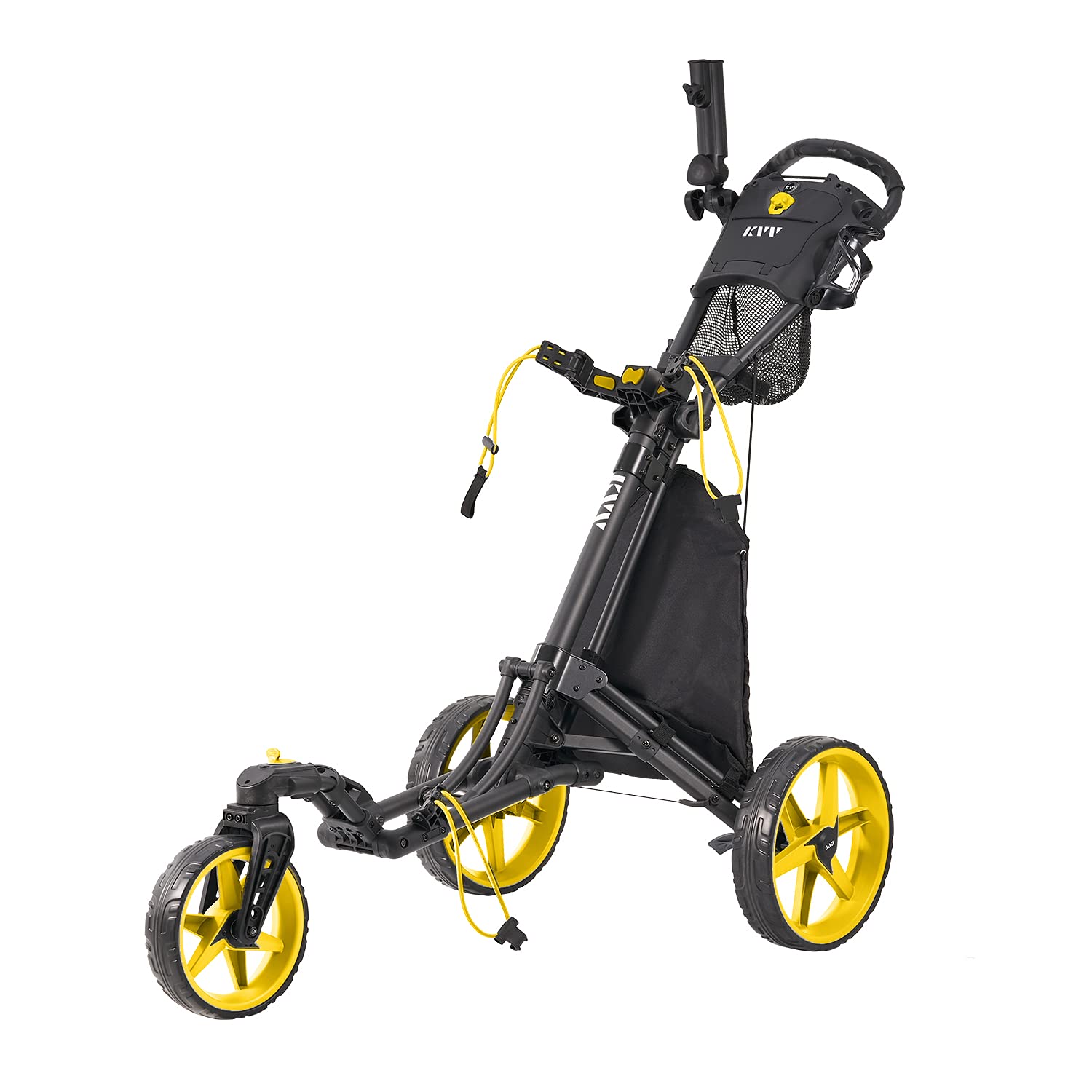 KVV 3 Wheel 360 Rotating Front Wheel Golf Push Cart Open and Close in ONE Second-Free Umbrella Holder Included