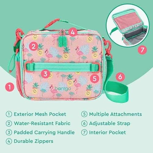 Bentgo® Kids Lunch Bag - Durable, Double Insulated, Water-Resistant Fabric, Interior & Exterior Zippered Pockets, Water Bottle Holder - Ideal For Children 3+ (Tropical) #TOP3