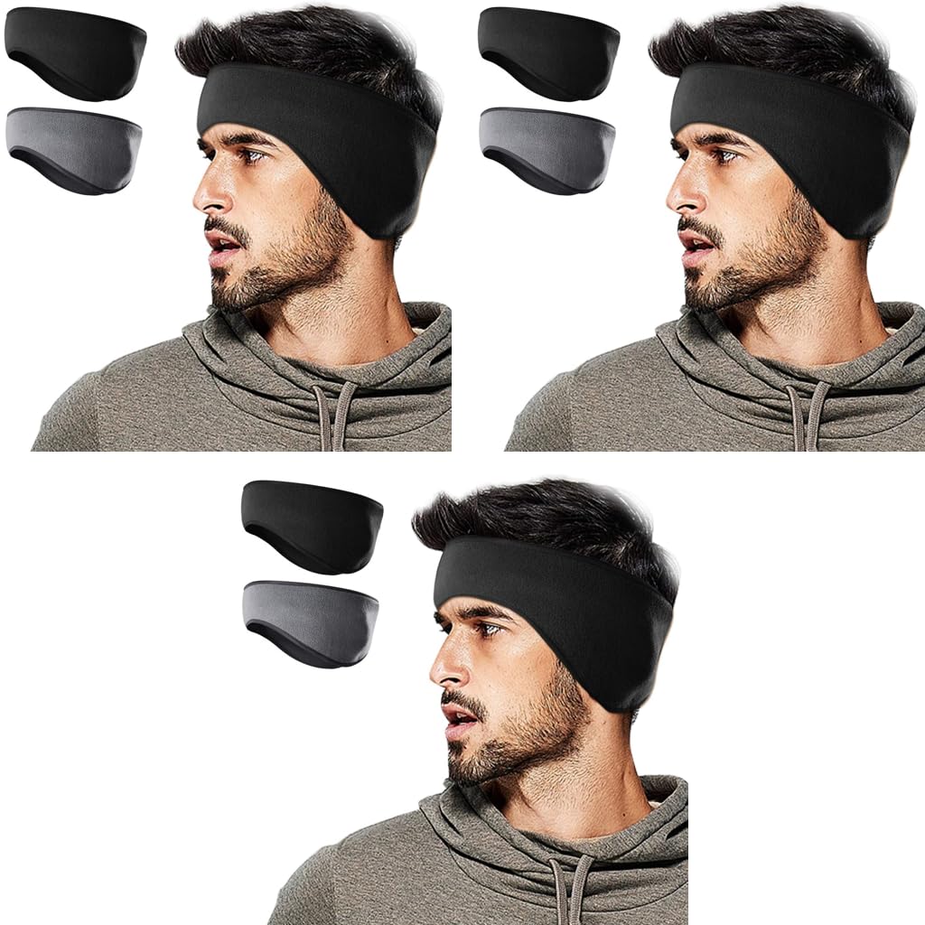 Headbands for Men Winter Ear Warmer Fleece Thermal Headband Muff with Button for Running Cycling Skiing 3PCS-image-26