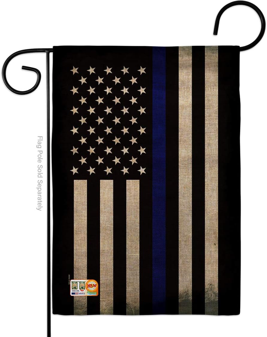Police USA Thin Blue Line Burlap Garden Flag Armed Forces Cop Law Enforcement Sheriff Officer Support Small Decorative Gift Yard House Banner Double-Sided Made In 13 X 18.5
