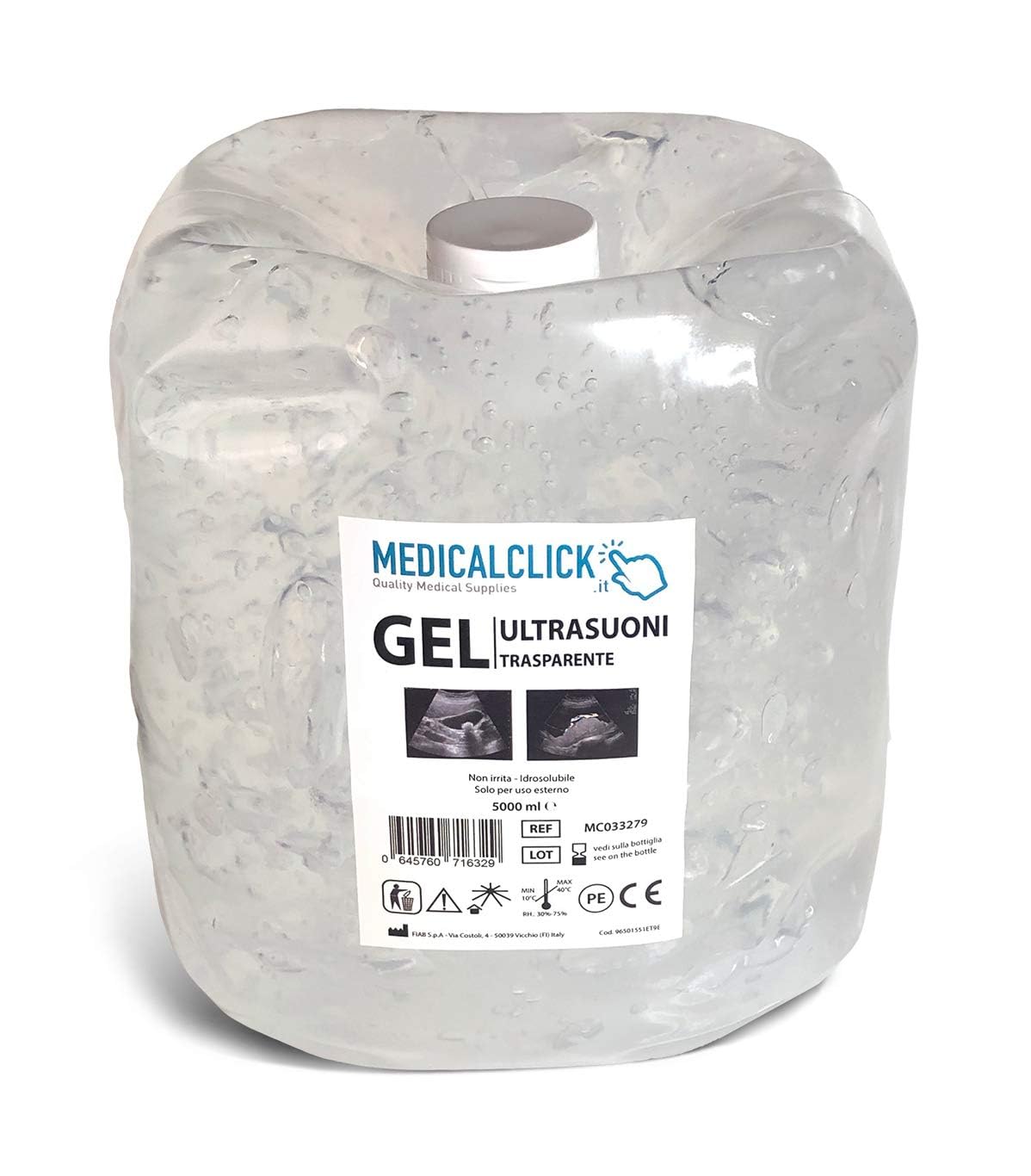Gel Ultrasuoni, Gel conduttore, Gel Conduttivo Trasparente per Ultrasuoni, Luce Pulsata (IPL), Elettrostimolazione, Laser Diodo, Infrarossi ed Ecografia(Trasparente - 5L)
