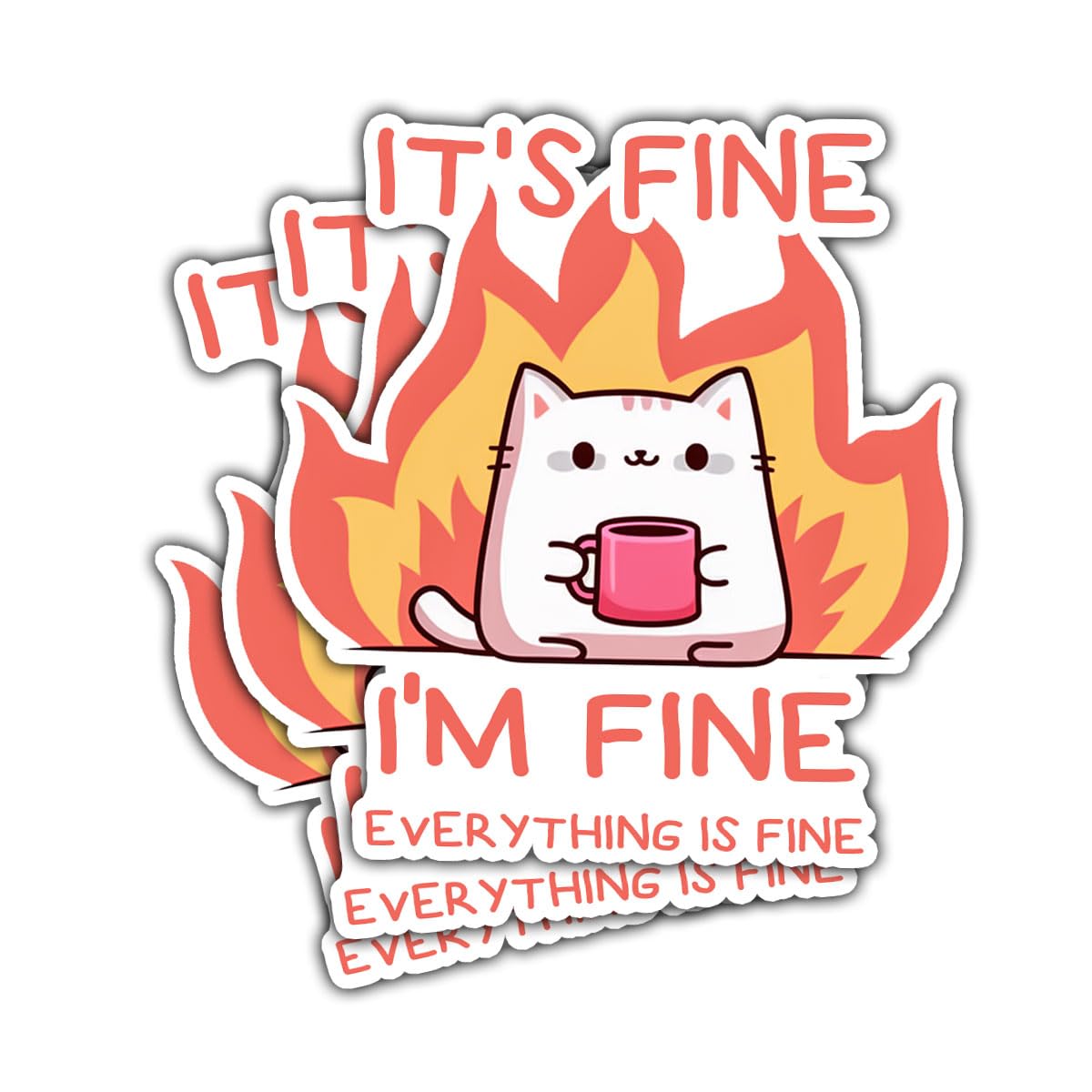 3 Pcs It 's Fine I'm Fine Everything is Fine Sticker, Cute Cat Sticker, Funny Bumper Sarcastic Work Sticker for Adults - Vinyl Stickers for Water